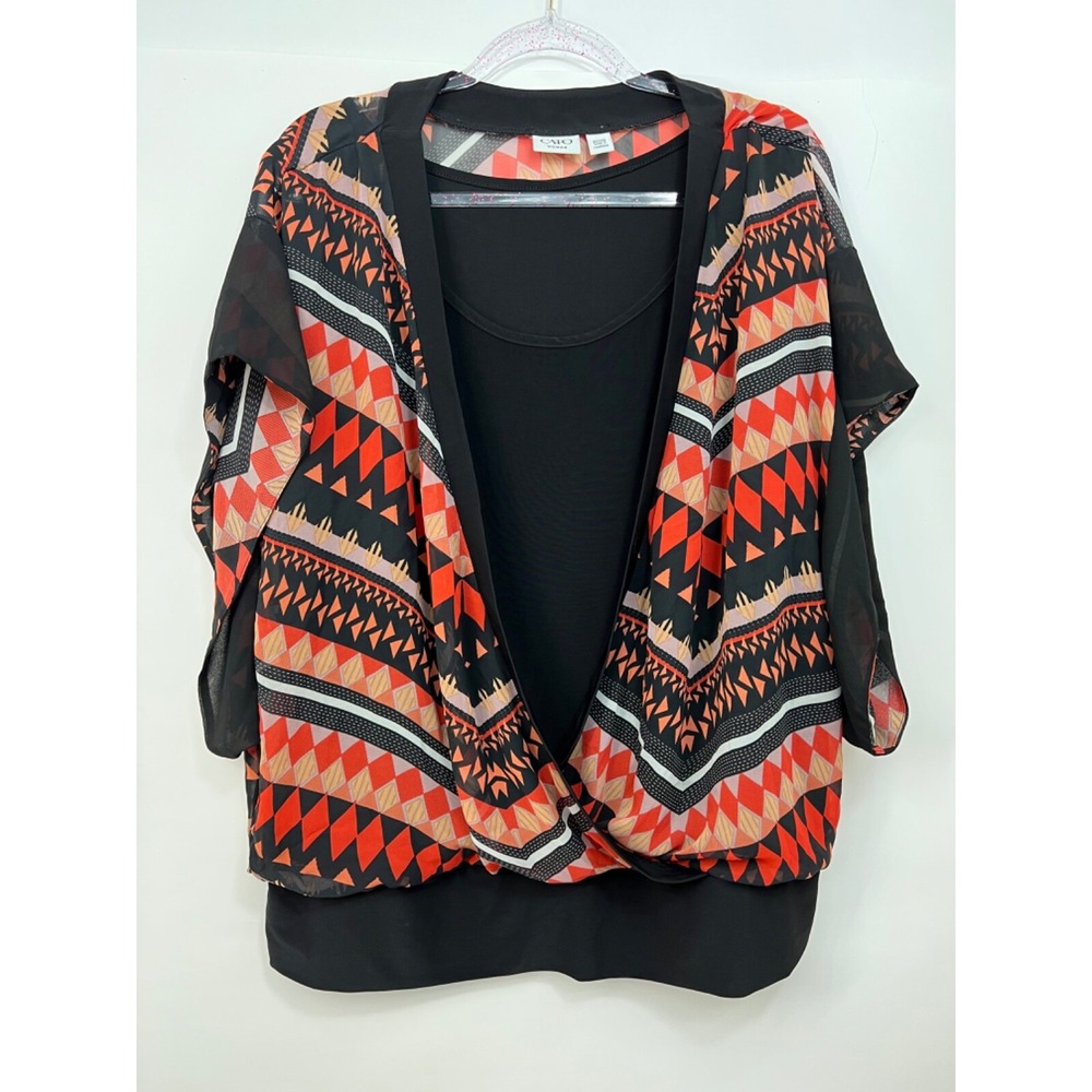 Cato Black Orange Scoop Neck Stretch Batwing Sleeve Top Womens Size 22/24W
